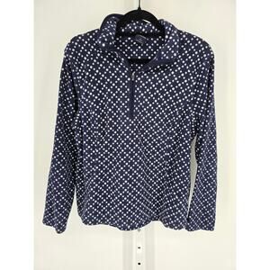 Lands End Womens Sz L 1/4 Zip Fleece Pullover Jacket Blue White Polka Dot
